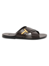 Tom Ford Preston Embellished Full-grain Leather Sandals In Brown