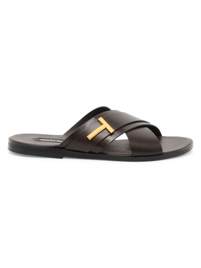 TOM FORD MEN'S PRESTON LOGO LEATHER SANDALS