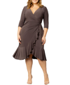 Kiyonna Women's Plus Size Whimsy Ruffled Midi Wrap Dress In Java