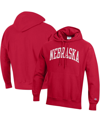 CHAMPION MEN'S CHAMPION SCARLET NEBRASKA HUSKERS TEAM ARCH REVERSE WEAVE PULLOVER HOODIE