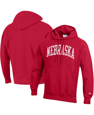 Champion Men's  Scarlet Nebraska Huskers Team Arch Reverse Weave Pullover Hoodie