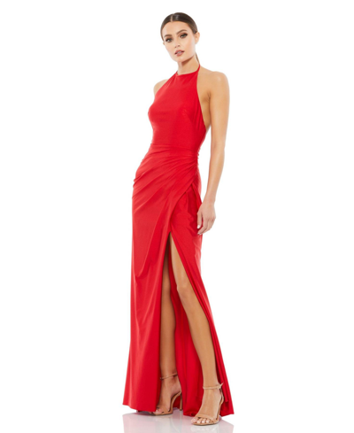 Mac Duggal Women's Ieena Sleeveless Pleated Halter Gown In Red