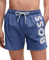 Hugo Boss Octopus Nylon Logo Print Regular Fit 5.3 Swim Trunks In Open Blue
