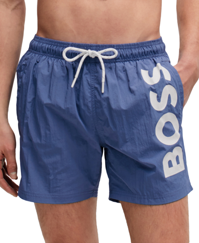 Hugo Boss Boss By  Men's Quick-dry Large Logo Print Swim Shorts In Open Blue