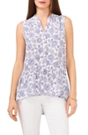Vince Camuto Floral Button Down Tunic Tank In Ultra White