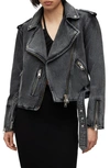 Allsaints Balfern Denim Biker Jacket In Washed Black