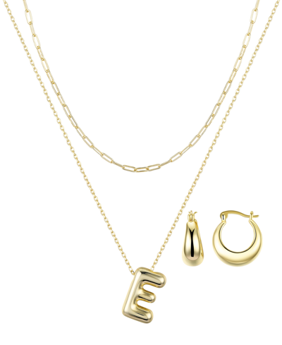 Unwritten 14k Gold Flash-plated Puff Initial Layered Pendant Necklace And Hoop Earrings Set In Gold-e