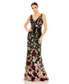 MAC DUGGAL WOMEN'S EMBROIDERED TULLE SLEEVELESS V NECK GOWN