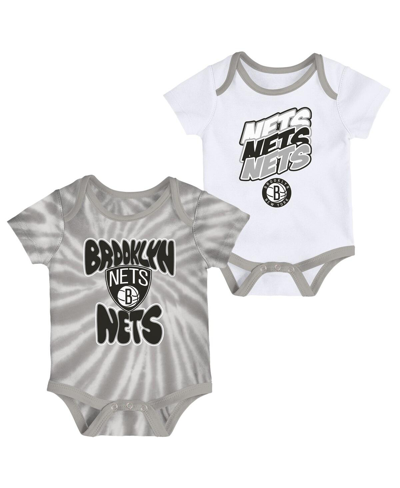 Outerstuff Babies' Infant Boys And Girls White, Gray Brooklyn Nets Tie-dye Two-pack Bodysuit Set In White,gray