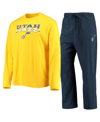 CONCEPTS SPORT MEN'S CONCEPTS SPORT NAVY, GOLD UTAH JAZZ LONG SLEEVE T-SHIRT & PANTS SLEEP SET