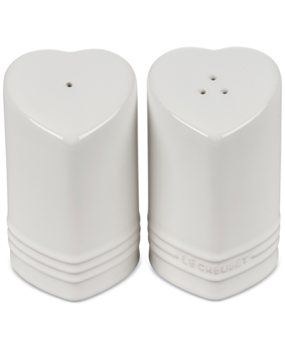 LE CREUSET STONEWARE FIGURAL HEART SALT AND PEPPER SHAKERS, SET OF 2