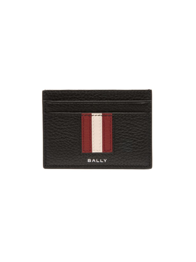 Bally Men's Striped Leather Card Case In Black  Red Palladio
