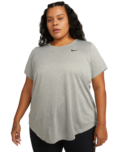 Nike Plus Size Active Dri-fit Women's Short-sleeve Logo T-shirt In Tumbled Grey