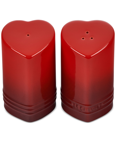 LE CREUSET STONEWARE FIGURAL HEART SALT AND PEPPER SHAKERS, SET OF 2