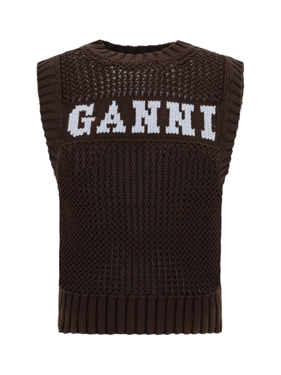 Ganni Brown Rope Vest In Hot Fudge