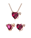 Bling Jewelry Romantic Cubic Zirconia Red Aaa Cz Devil Heart Necklace Stud Earring Pendant Jewelry Set For Women T In Pink
