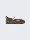 Fendi Ballet Flats For Girl With All-over Ff Logo In Tobacco