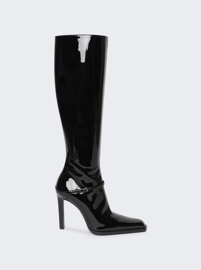 Saint Laurent Nina Patent Buckle Stiletto Knee Boots In Black
