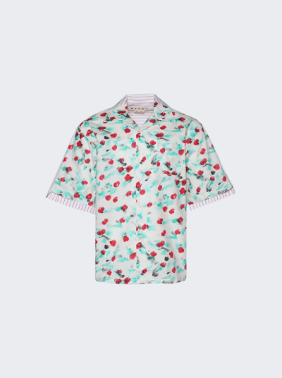 Marni Poplin Bowling Shirt In Lily White