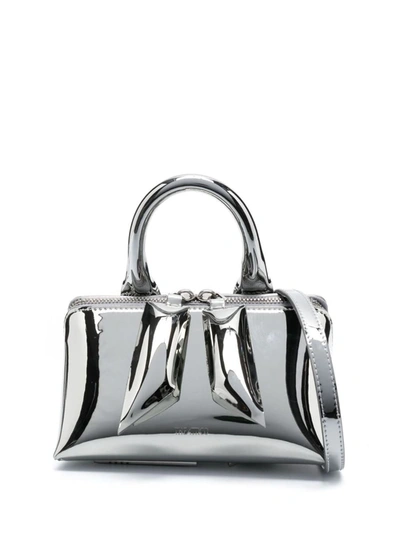 Attico Small Friday Leather Top Handle Bag In Silver