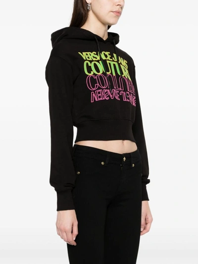 Versace Jeans Couture Logo Printed Drawstring Hoodie In Black