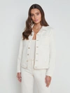 L'agence Janelle Slim Cropped Jean Jacket With Raw Hem In Macadamia