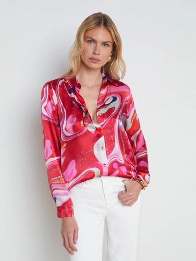L Agence Multi Tie-dye Swirl Tyler Button-front Silk Blouse In Pink Multi Tie Dy
