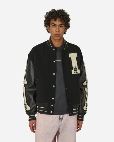 Kapital Faux Leather And Wool-blend Varsity Jacket In Black