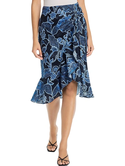 Parker Drew Womens Cotton Floral Skirt In Blue