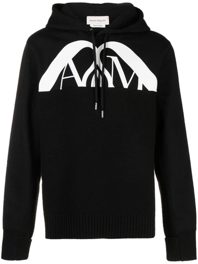 Alexander Mcqueen Logo Printed Drawstring Hoodie In Black