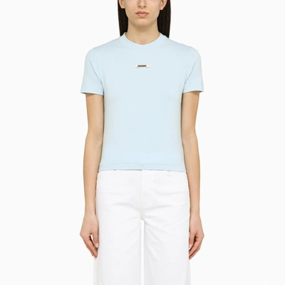 Jacquemus Versatile Ribbed Collar Crew Neck Short Sleeve Top In Blue