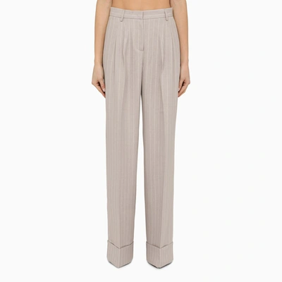 The Andamane Nathalie Pearl Grey Pinstripe Trousers In White