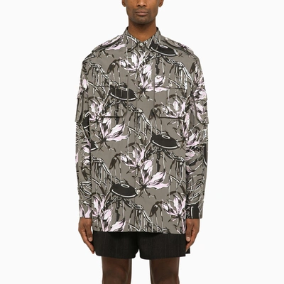 Prada Grey Long-sleeved Shirt With Floral Print