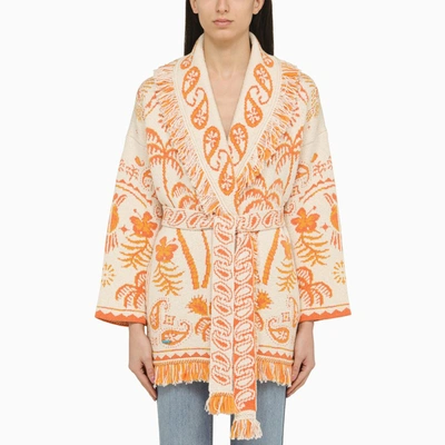 ALANUI ALANUI WHITE/ORANGE JACQUARD CARDIGAN