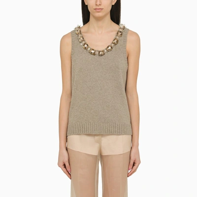 Prada Rope-coloured Wool And Cashmere Top With Sequins In Grey