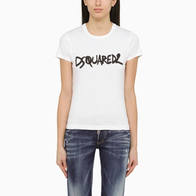 DSQUARED2 DSQUARED2 WHITE COTTON T-SHIRT WITH LOGO