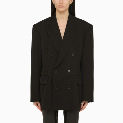 BALENCIAGA CINCHED DOUBLE-BREASTED BLACK WOOL JACKET