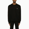 PRADA PRADA | BLACK CREWNECK SWEATSHIRT WITH TRIANGLE LOGO