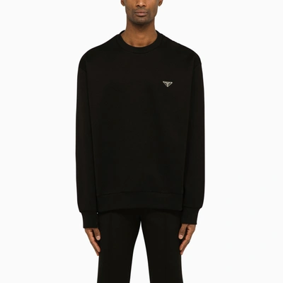 Prada Black Crewneck Sweater With Logo Embroidery