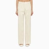 VALENTINO IVORY STRAIGHT TROUSERS IN WOOL AND SILK