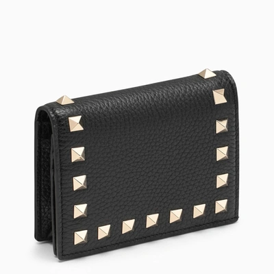 Valentino Garavani Black Wallet In Grained Leather