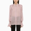 The Andamane Pink Semi-transparent Silk Polka Dot Shirt Women In Pink