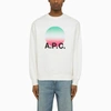 Apc White Crewneck Sweatshirt With Logo And Faded Circle Print For Men In White