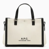 APC CAMILLE 2.0 WHITE/BLACK COTTON AND LINEN TOTE SHOPPER BAG