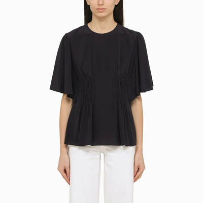 Chloé Drape-detailed Crewneck Top In Blue