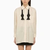 MAX MARA IVORY COTTON OVERSIZE SHIRT WITH BOW TIE