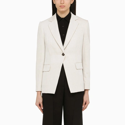 Brunello Cucinelli Chalk-coloured Single-breasted Jacket In Linen And Cotton In White