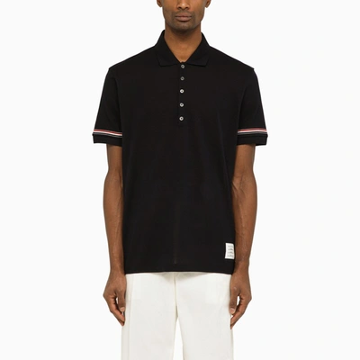 THOM BROWNE SHORT-SLEEVED NAVY POLO SHIRT WITH PATCH