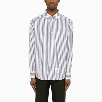 Thom Browne Navy Blue/white Striped Poplin Shirt For Men
