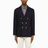 BRUNELLO CUCINELLI BRUNELLO CUCINELLI NAVY BLUE DOUBLE-BREASTED JACKET IN LINEN AND WOOL